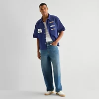 Novelty Mens Short Sleeve Regular Fit Super Mario Button-Down Shirt