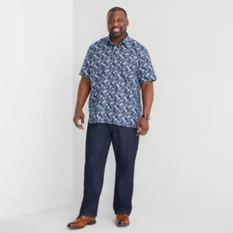 Stafford Mens Short Sleeve Regular Fit Big and Tall Button-Down Shirt