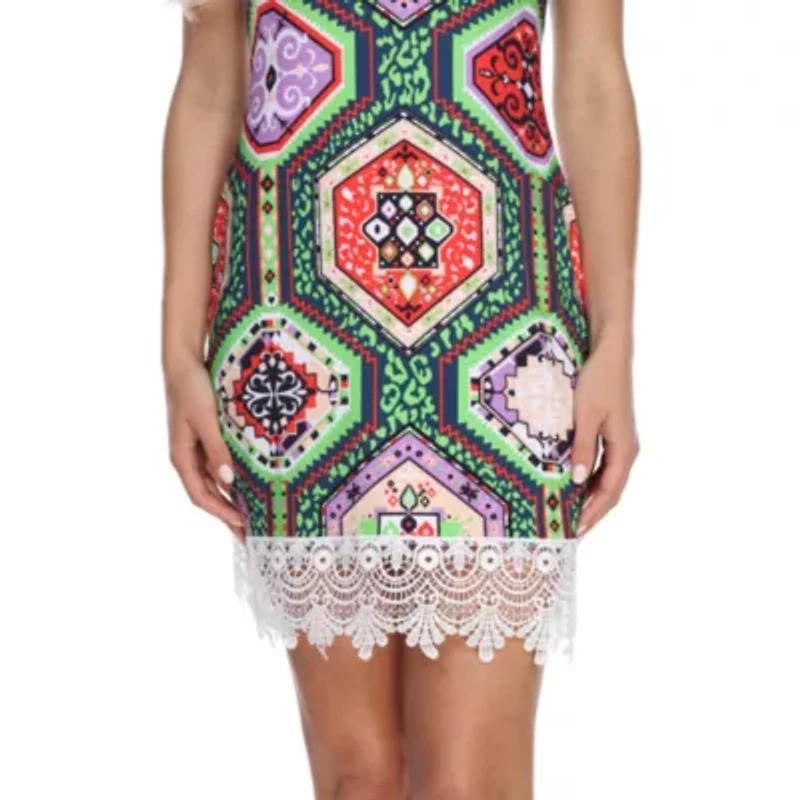 White Mark Thea Womens Sleeveless Geometric Sheath Dress