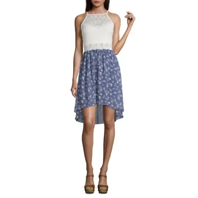 by&by Womens Juniors Sleeveless Floral High-Low Fit + Flare Dress