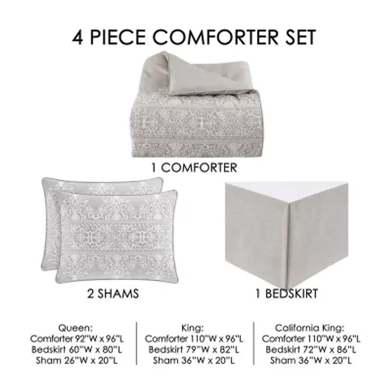 Queen Street Annie 4-pc. Damask + Scroll Comforter Set