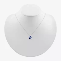 Womens Lab Created Blue Sapphire & 1/5 CT. T.W. Genuine Diamond Sterling Silver Flower Pendant Necklace