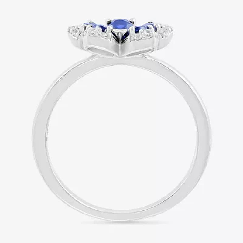 Womens Diamond Accent Lab Created Blue Sapphire Sterling Silver Flower Cocktail Ring