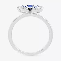 Womens Diamond Accent Lab Created Blue Sapphire Sterling Silver Flower Cocktail Ring