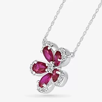 Womens Lab Created Red Ruby Sterling Silver Flower 18 Inch Pendant Necklace
