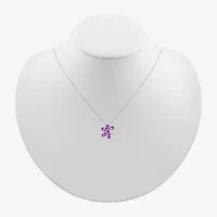 Womens Genuine Purple Amethyst Sterling Silver Flower 18 Inch Pendant Necklace