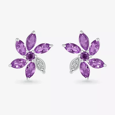 Genuine Purple Amethyst Sterling Silver 11.5mm Flower Stud Earrings