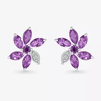 Genuine Purple Amethyst Sterling Silver 11.5mm Flower Stud Earrings