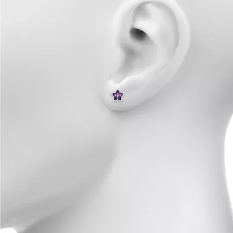Genuine Purple Amethyst Sterling Silver 12.3mm Flower Stud Earrings