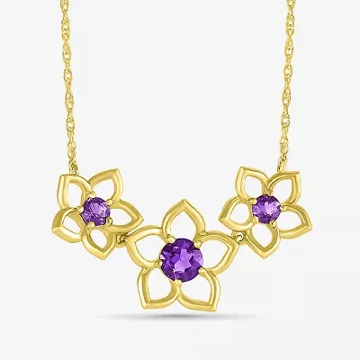 Womens Genuine Purple Amethyst 10K Gold Flower 18 Inch Pendant Necklace