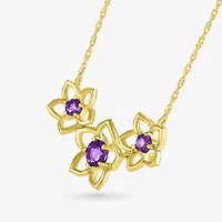 Womens Genuine Purple Amethyst 10K Gold Flower 18 Inch Pendant Necklace