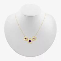 Womens Genuine Purple Amethyst 10K Gold Flower 18 Inch Pendant Necklace