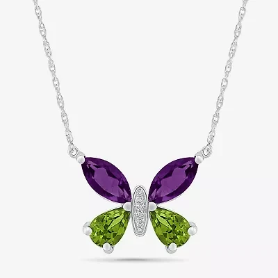 Womens Diamond Accent Genuine Purple Amethyst Sterling Silver Butterfly 18 Inch Pendant Necklace