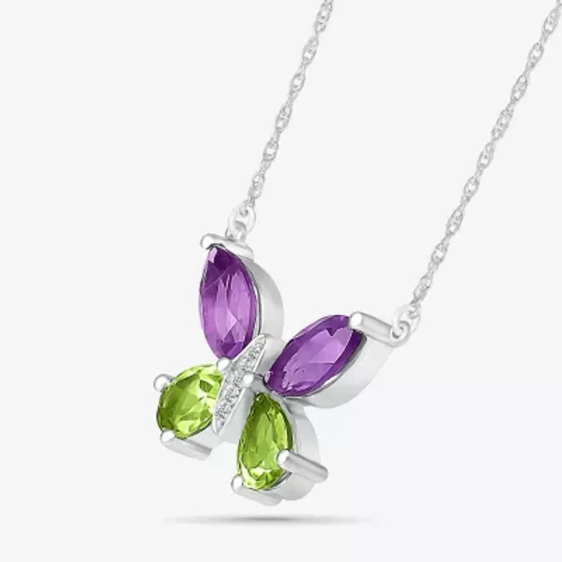 Womens Diamond Accent Genuine Purple Amethyst Sterling Silver Butterfly 18 Inch Pendant Necklace