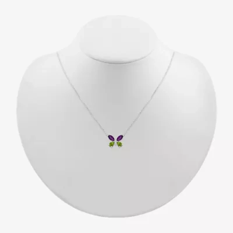 Womens Diamond Accent Genuine Purple Amethyst Sterling Silver Butterfly 18 Inch Pendant Necklace
