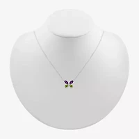 Womens Diamond Accent Genuine Purple Amethyst Sterling Silver Butterfly 18 Inch Pendant Necklace