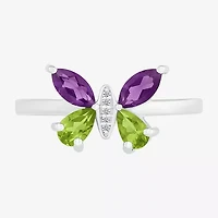 Womens Diamond Accent Genuine Purple Amethyst Sterling Silver Butterfly Cocktail Ring