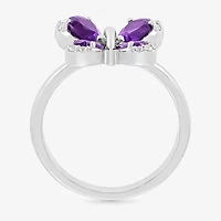 Womens Genuine Purple Amethyst Sterling Silver Butterfly Cocktail Ring