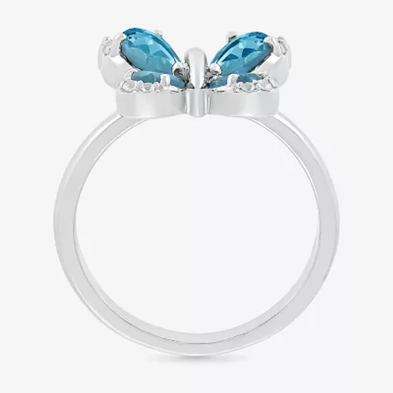 Womens Genuine Blue Topaz Sterling Silver Butterfly Cocktail Ring