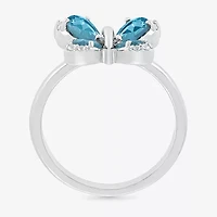Womens Genuine Blue Topaz Sterling Silver Butterfly Cocktail Ring