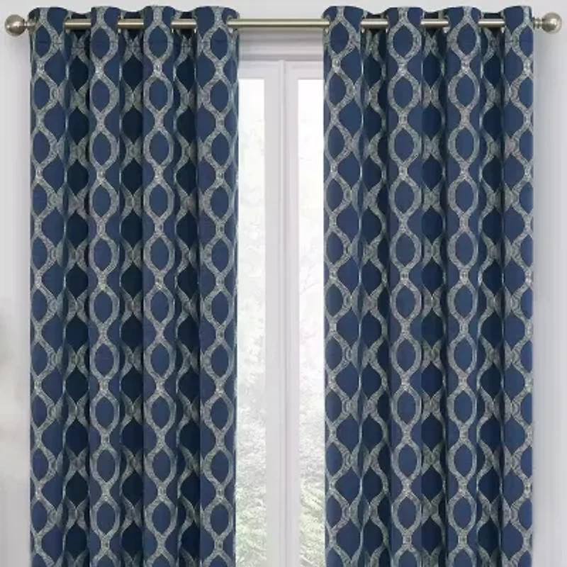 Max Blackout Prescott Grommet Top Embroidered 100% Single Curtain Panel