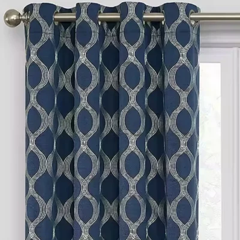 Max Blackout Prescott Grommet Top Embroidered 100% Single Curtain Panel