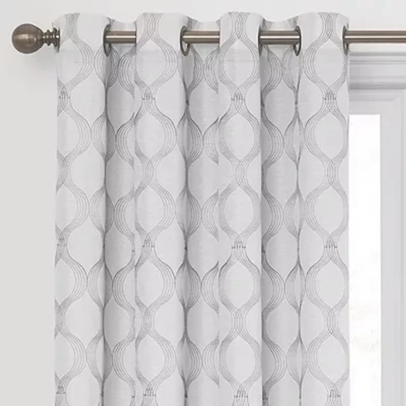 Max Blackout Prescott Grommet Top Embroidered 100% Single Curtain Panel