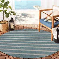 Samantha Destiny Beach Striped 7'6"X7'6" Indoor Outdoor Round Area Rug