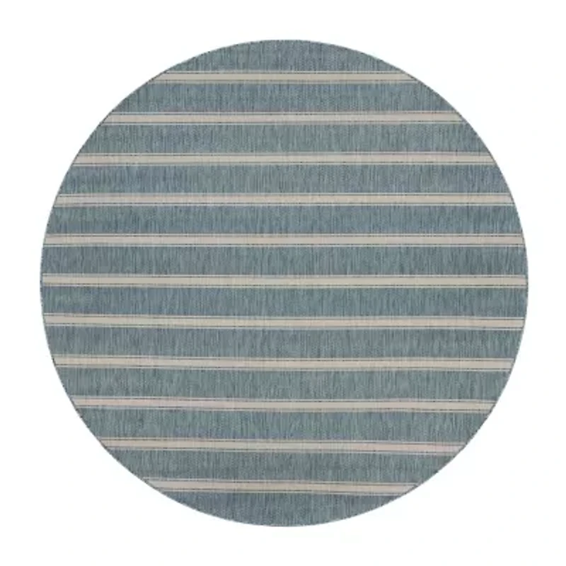 Samantha Destiny Beach Striped 7'6"X7'6" Indoor Outdoor Round Area Rug