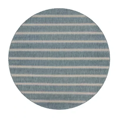 Samantha Destiny Beach Striped 7'6"X7'6" Indoor Outdoor Round Area Rug