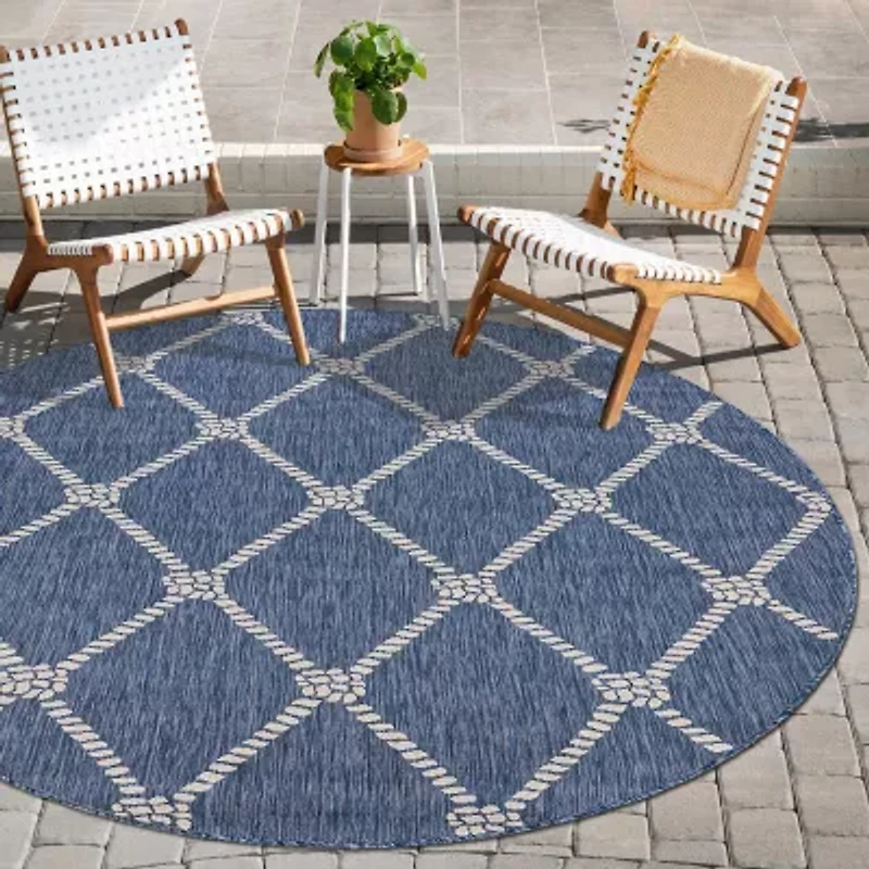 Samantha Nautical Knot 7'6"X7'6" Indoor Outdoor Round Area Rug