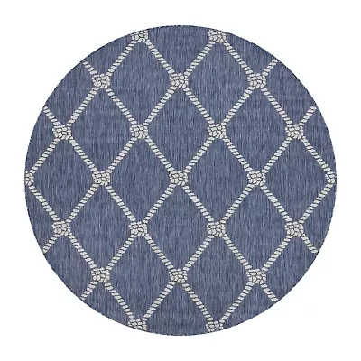 Samantha Nautical Knot 7'6"X7'6" Indoor Outdoor Round Area Rug