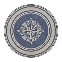 Samantha Nautical Navigation 7'6"X7'6" Indoor Outdoor Round Area Rug