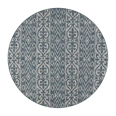 Sylvestra Entwined Geometric 7'6"X7'6" Indoor Outdoor Round Area Rug