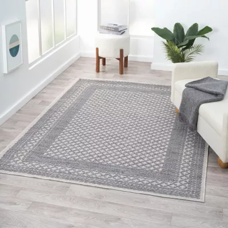 Winona Lightly Bordered PET Yarn Indoor Outdoor Rectangular Area Rug