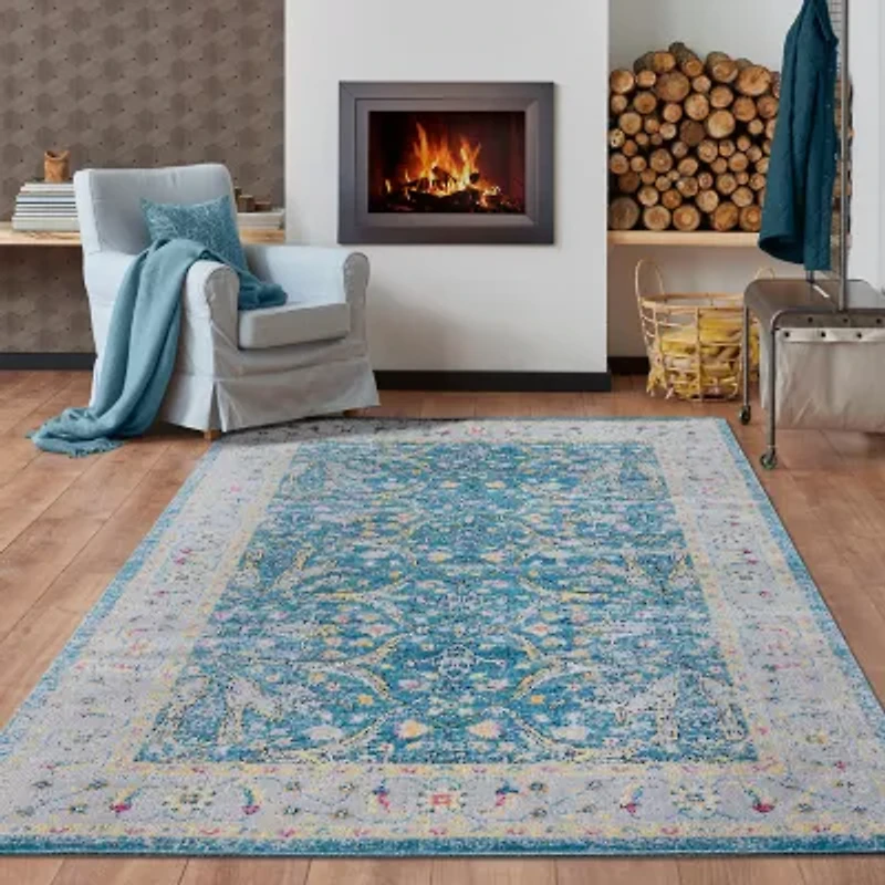 Anica Bordered Floral Filigree Indoor Outdoor Rectangular Area Rug
