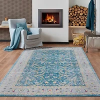 Anica Bordered Floral Filigree Indoor Outdoor Rectangular Area Rug