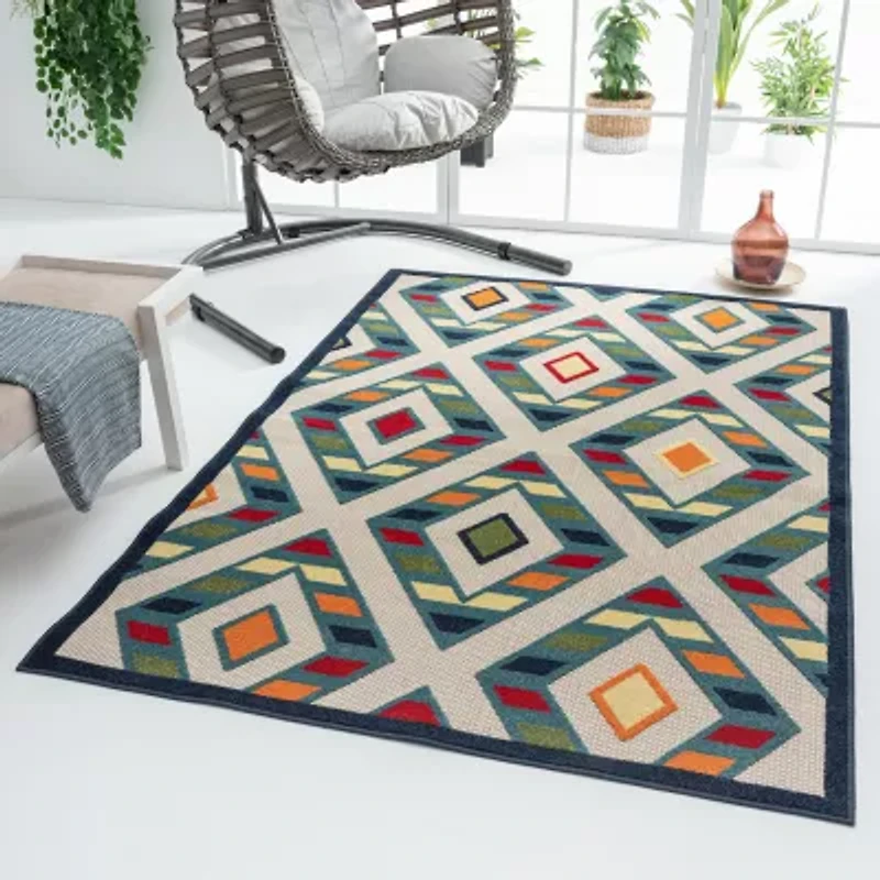 Corazon Striped Diamonds Indoor Outdoor Rectangular Area Rug