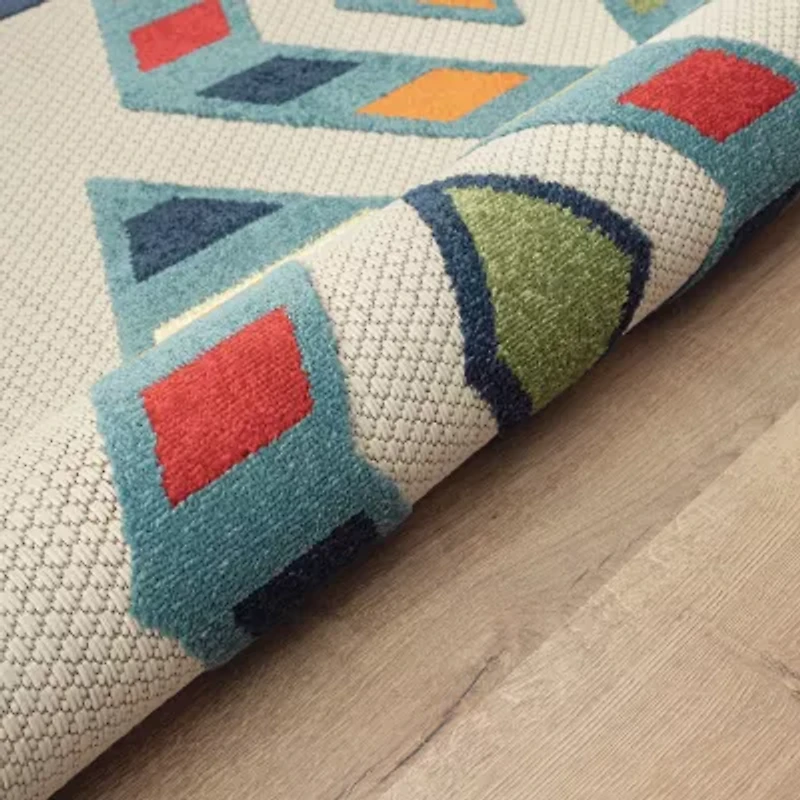 Corazon Striped Diamonds Indoor Outdoor Rectangular Area Rug