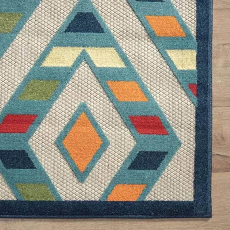 Corazon Striped Diamonds Indoor Outdoor Rectangular Area Rug