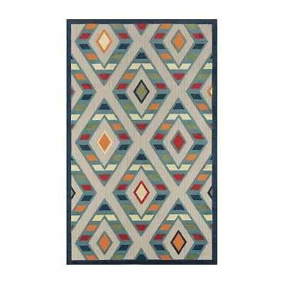 Corazon Striped Diamonds Indoor Outdoor Rectangular Area Rug