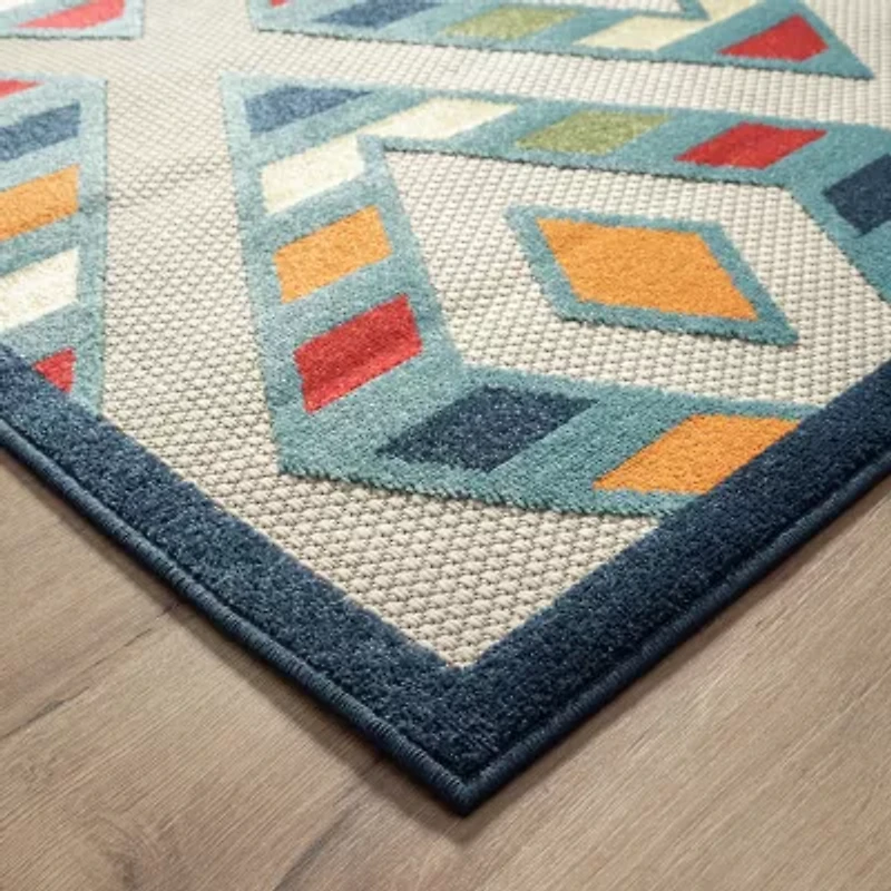 Corazon Striped Diamonds Indoor Outdoor Rectangular Area Rug