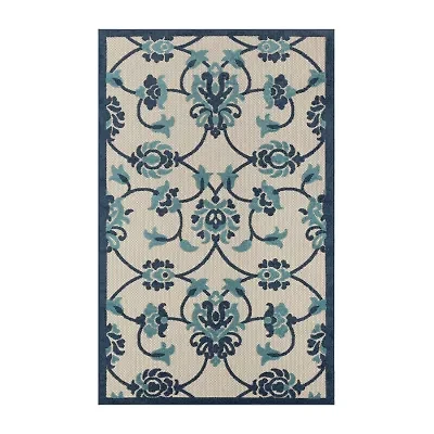 Corazon Coastal Floral Filigree Indoor Outdoor Rectangular Area Rug