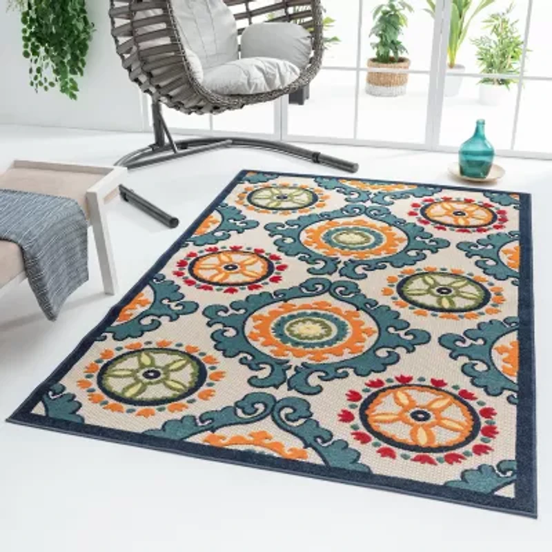 Corazon Coastal Suzani Indoor Outdoor Rectangular Area Rug