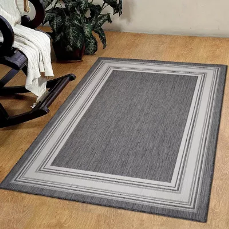 Kimberly Framing Striped Bordered Indoor Outdoor Rectangular Area Rug