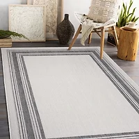 Kimberly Framing Striped Bordered Indoor Outdoor Rectangular Area Rug
