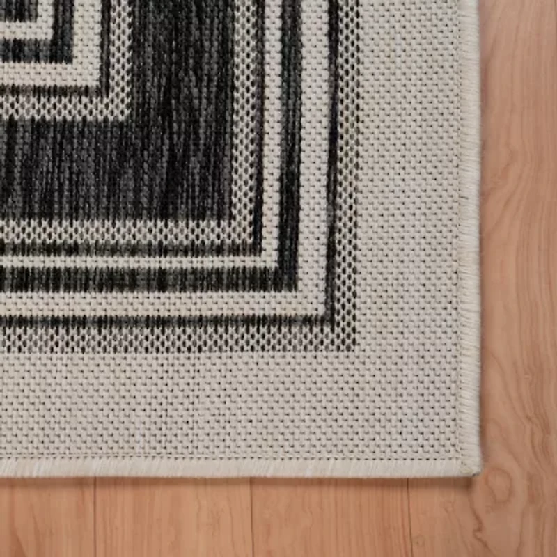 Kimberly Framing Striped Bordered Indoor Outdoor Rectangular Area Rug