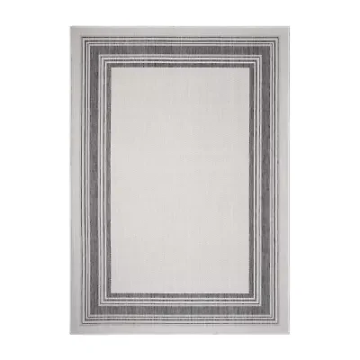 Kimberly Framing Striped Bordered Indoor Outdoor Rectangular Area Rug