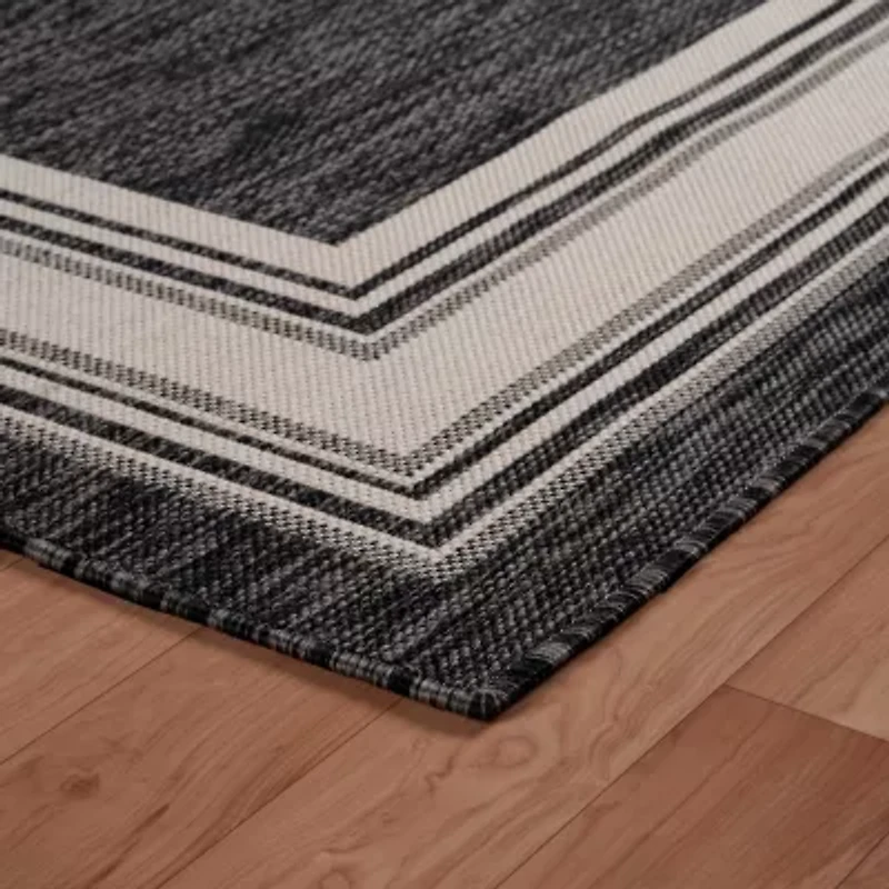 Kimberly Framing Striped Bordered Indoor Outdoor Rectangular Area Rug