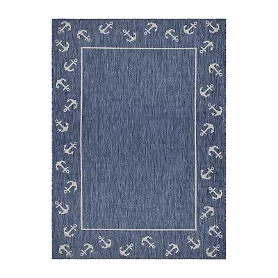 Samantha Nautical Anchor Border Indoor Outdoor Rectangular Area Rug